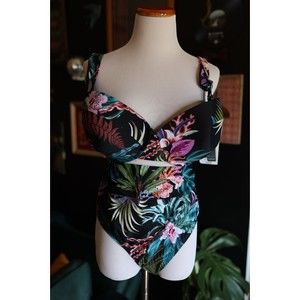 Womens NWT Terra &Sky  2 Piece Swimsuit High waist Size 2X Tropical Botanical